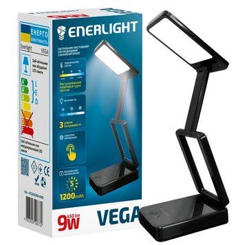 ENERLIGHT VEGA 9Вт 3000-6000K black Світильник настільний світлодіодний з акумулятором 99-00021747 фото
