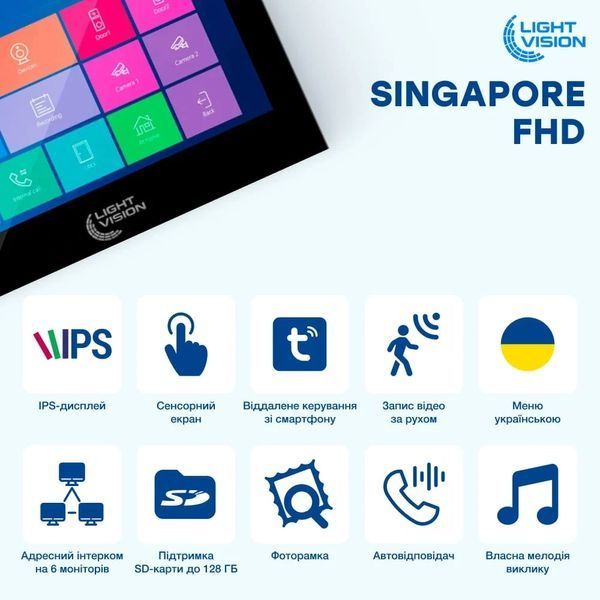 Light Vision SINGAPORE WiFi FHD BLACK (AI) 10" Відеодомофон 99-10025318 фото
