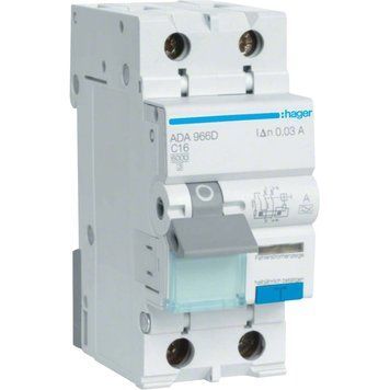 Hager ADA966D Дифавтомат 1P+N, 6kA, C-16A, 30mA, A 99-00016339 фото