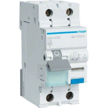 Hager ADA975D Дифавтомат 1P+N, 6kA, C-25A, 30mA, A 99-00016341 фото